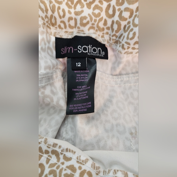 Women's Slimsation White Pants with Tan/Brown Circle Pattern size 12 - Picture 3 of 5